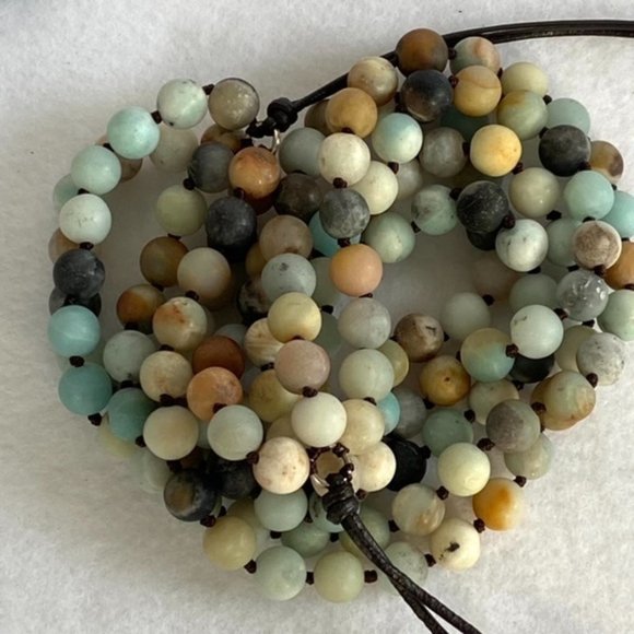 Multi-Strand 8mm Amazonite Beaded Collar Necklace 20" HOB 925 Knotted 5 Strand - Picture 12 of 12